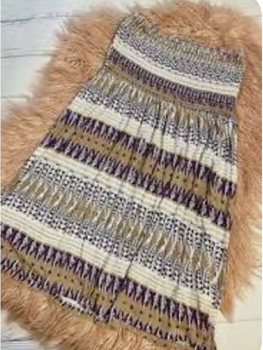 Boho Smocked Swim Coverup Dress in Purple and Tan